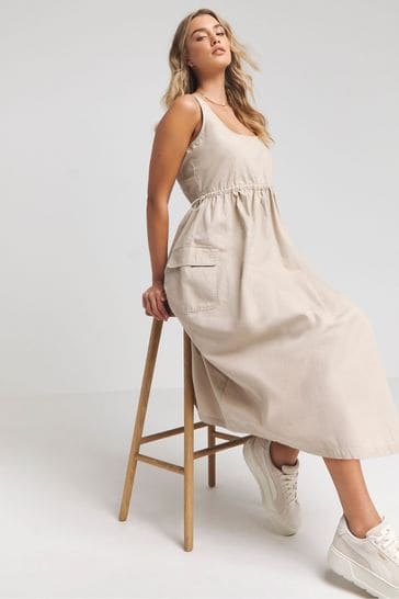 Simply Be Natural Utility Cargo Patch Pocket Dress