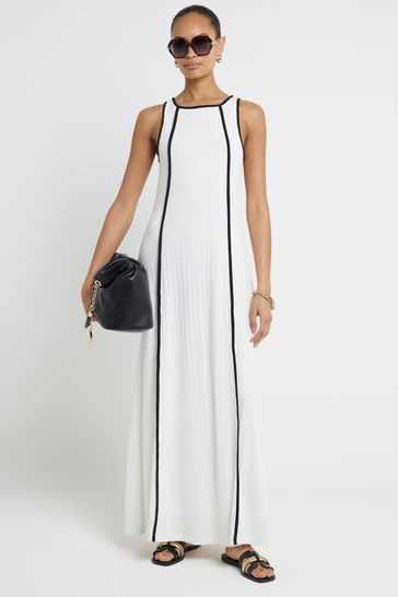 River Island White Tipped Rib Maxi Swing Dress