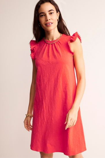 Boden Red Georgina Pom Ruffle Dress