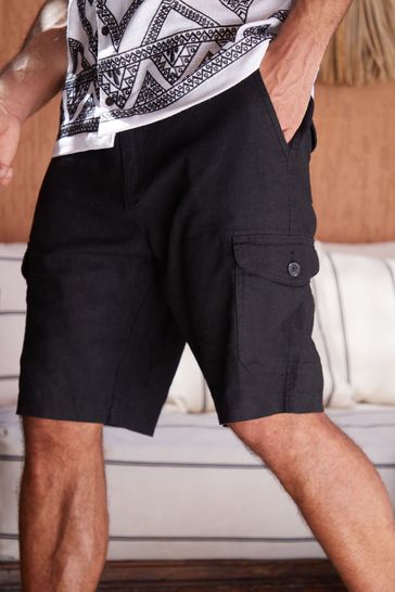 Buy Threadbare Black Linen Blend Cargo Shorts from Next Ireland