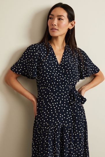 Buy Phase Eight Blue Jenna Black Spot Wrap Midaxi Dress from Next