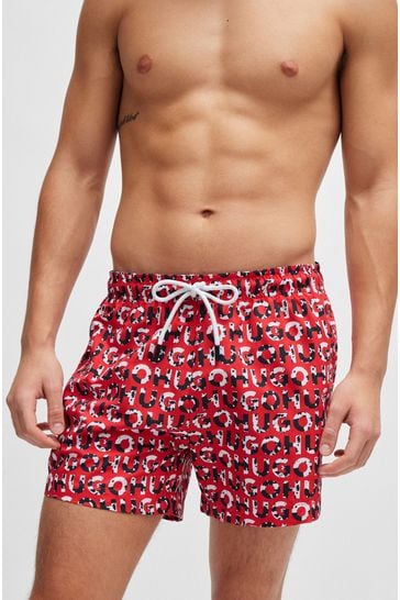 HUGO Recycled-Material Swim Shorts With Logo Print
