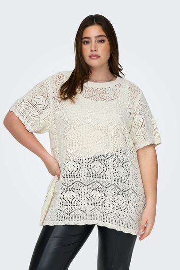 ONLY Curve Cream Crochet Knit Blouse