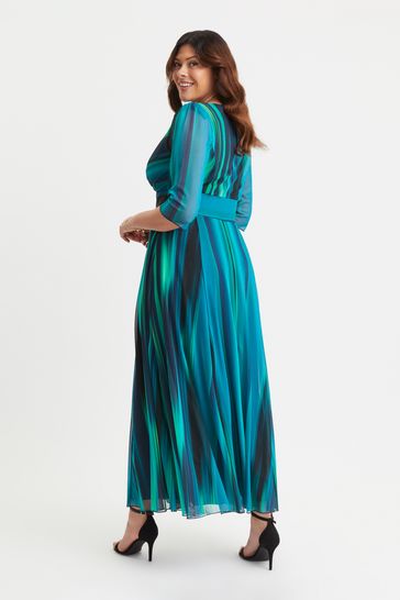 Scarlett & Jo Teal Green & Blue Verity 3/4 Sleeve Maxi Gown