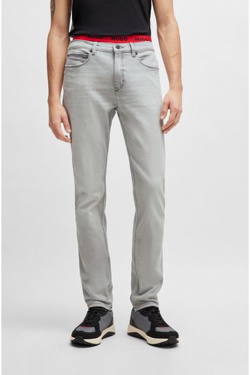 HUGO Grey Slim-Fit Jeans in Light-Grey Denim