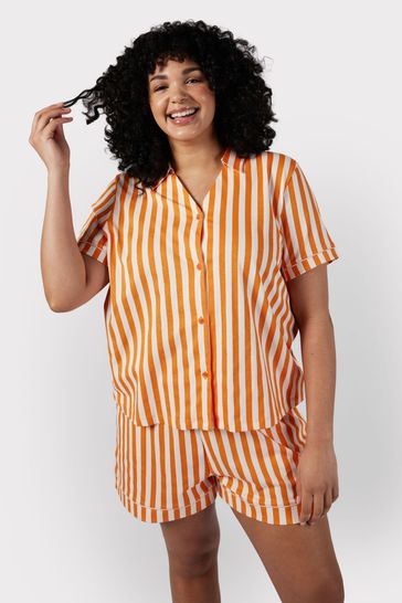 Chelsea Peers Orange Curve Curve Organic Cotton Stripe Short Pyjama Set