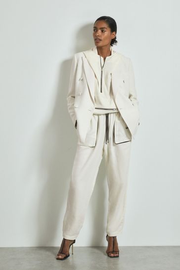 Reiss White Victoria Linen Blend Hooded Sports Jacket