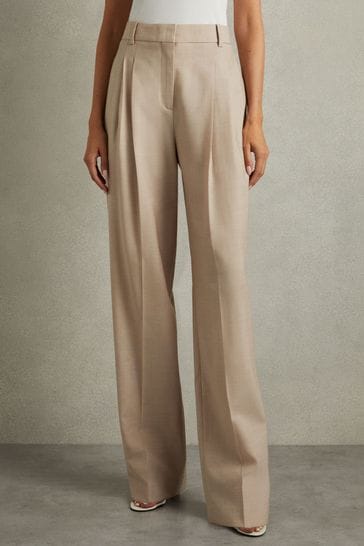 Buy Reiss Neutral Sadie Petite Wool Pleat Front Wide Leg Suit Trousers from Next Bahrain