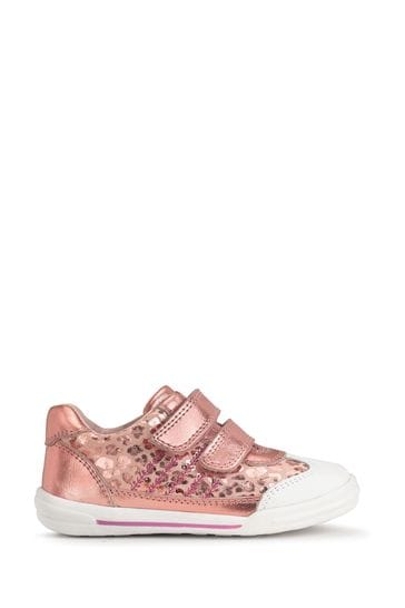 Start Rite Rose Gold Roundabout Leather Rip Tape Pre School Trainers