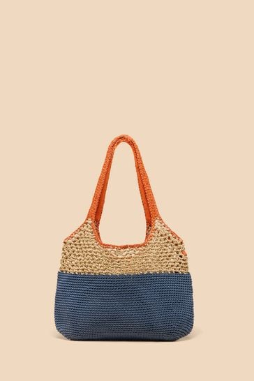 White Stuff Blue Christie Crochet Shopper