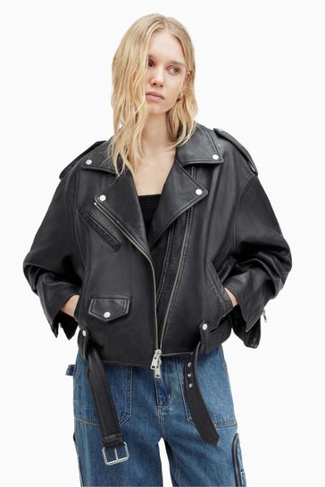 AllSaints Black Dayle Biker Jacket