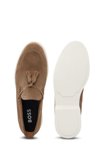 Buy BOSS Natural Suede Slip On Loafers With Tassel Trim from Next Bahrain