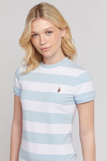 Lacoste blue striped t shirt top