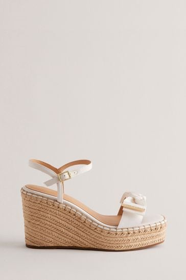 Ted Baker White High-Heeled Geiia Wedges With Bow Detail