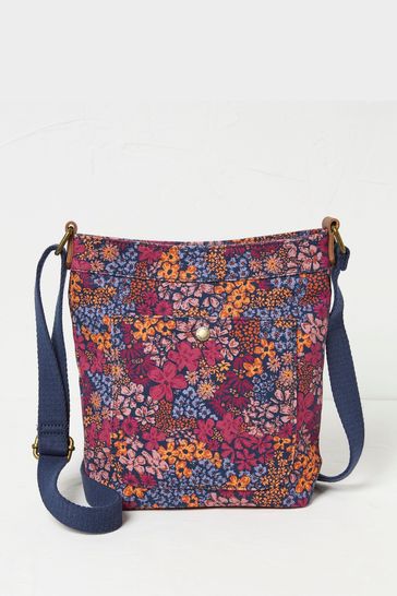 FatFace Purple Floral Mini Crossbody Canvas Bag