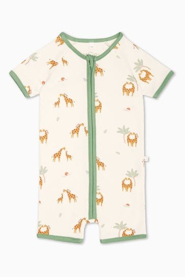 MORI Cream Organic Cotton & Bamboo Giraffe Print Zip Up Sleepsuit