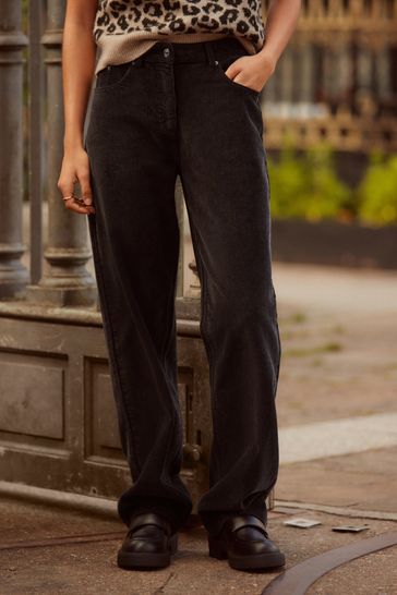 Buy Black Washed Cord Wide Leg 100 Cotton Trousers from Next Bahrain