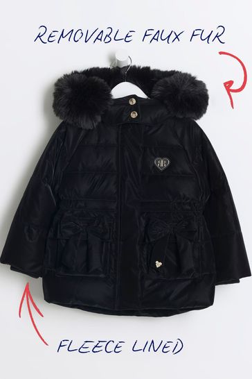 Buy River Island Black Girls High Shine Padded Coat from Next Bahrain