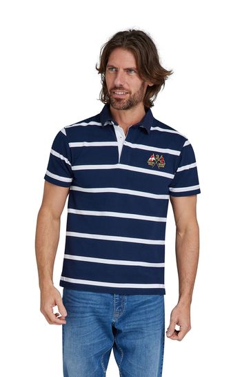 Raging Bull Blue Short Sleeve Fine Stripe Rugby Shirt