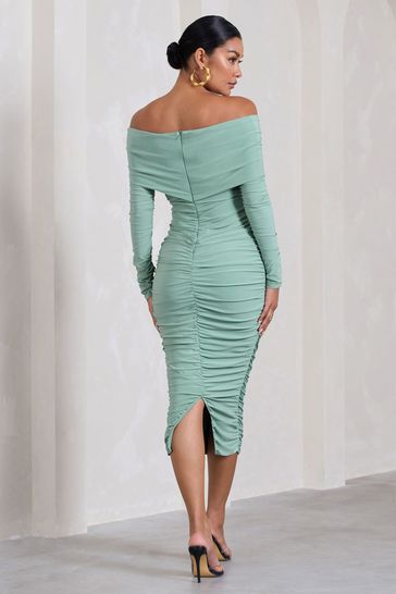 Buy Club L London Davina Ruched Twist Bardot Long Sleeve Midi Dress from Next Turkey