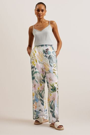 Ted Baker Cream Sarca Printed Wide Leg Trousers