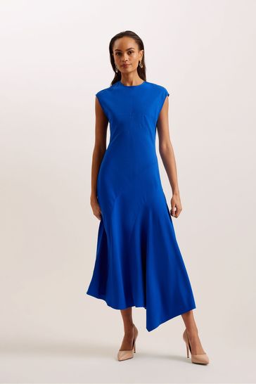 Ted Baker Blue Isparta Asymmetric Midi Dress