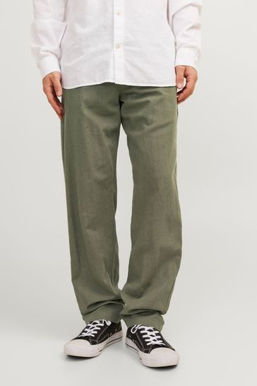 JACK & JONES Brown Linen Blend Relaxed Fit Trousers