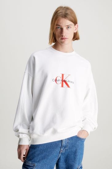 Buy Calvin Klein White Logo Crew Neck Jumper from Next Bahrain