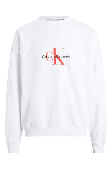 Buy Calvin Klein White Logo Crew Neck Jumper from Next Bahrain