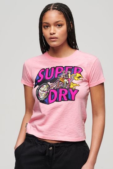 Superdry Pink Neon Motor Graphic Fitted T-Shirt