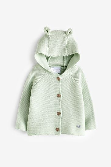 Rock-A-Bye Baby Boutique Green Hooded Bear Cotton Knit Cardigan
