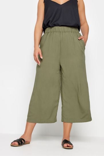 Yours Curve Green Khaki Green Cropped Trousers