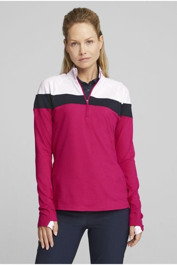 Puma Pink Womens Golf Lightweight Quarter-Zip Top