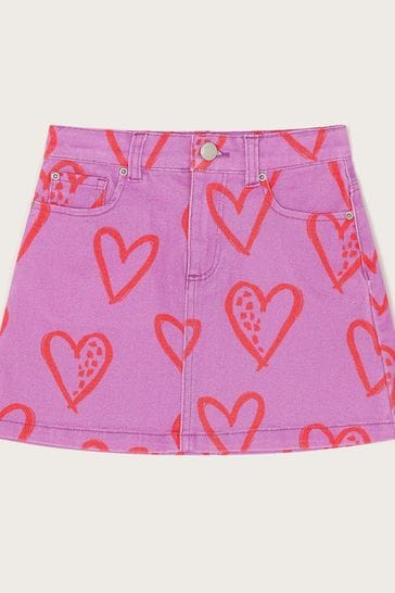 Monsoon Purple Heart Print Denim Skirt