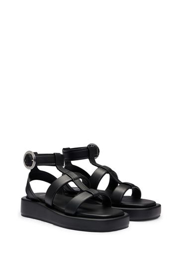 BOSS Black Platform Leather Sandals With Branded Buckle Closure