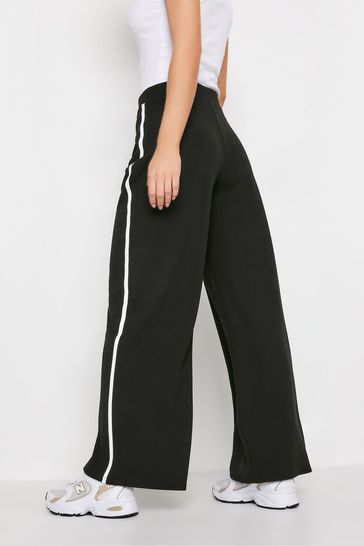 Black wide leg trousers with side stripe best sale