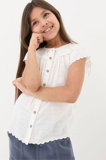 FatFace White Emily Embroidered Blouse