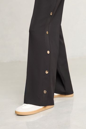 Wide leg popper trousers on sale
