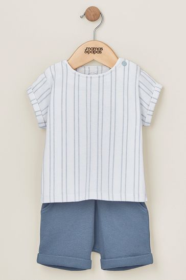 Mamas & Papas Blue Stripe T-Shirt And Shorts Set 2 Piece