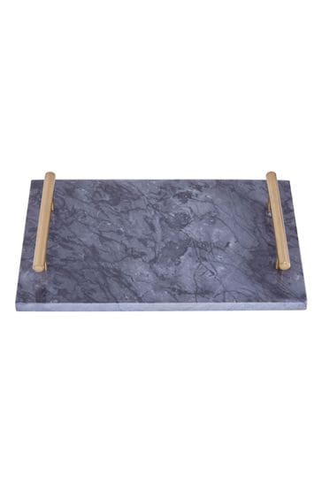 Interiors by Premier Black Marble Tray With Gold Effect Handles