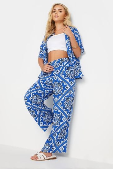 PixieGirl Petite Blue Tile Print Wide Leg Trousers