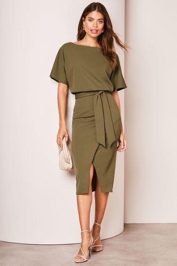 Buy Lipsy Khaki Green Petite Kimono Belted Midi Dress from Next Bahrain