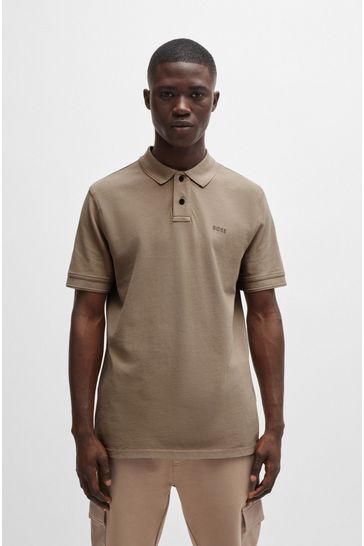 BOSS Brown Cotton Pique Polo Shirt