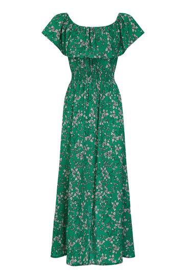 Bottle green bardot dip hem dress 2025