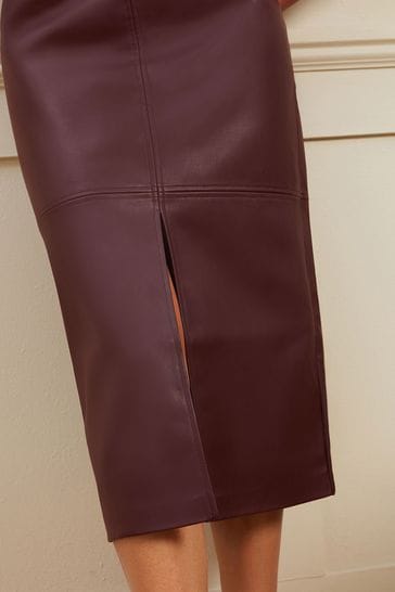 Maroon faux leather pencil skirt hot sale