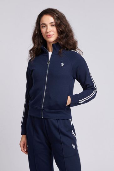 U.S. Polo Assn. Womens Blue Stripe Trim Zip Through Tracksuit Top