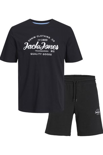 JACK & JONES Black Short Sleeve T-Shirt and Short Set