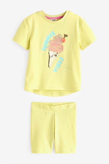 River Island Yellow Girls Summer T-Shirt and Shorts Set