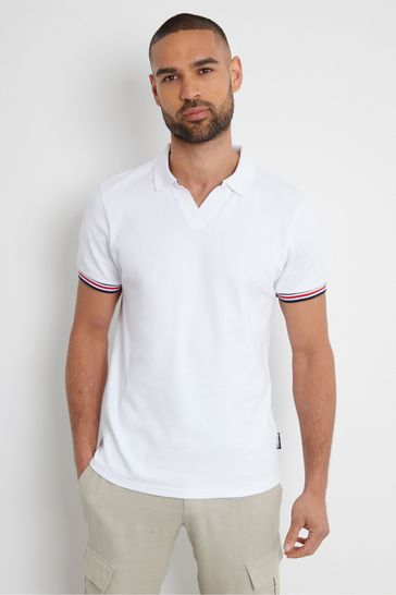 Threadbare White Open Collar Pique Polo Shirt