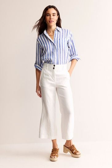 Boden White Westbourne Linen Crop Trousers